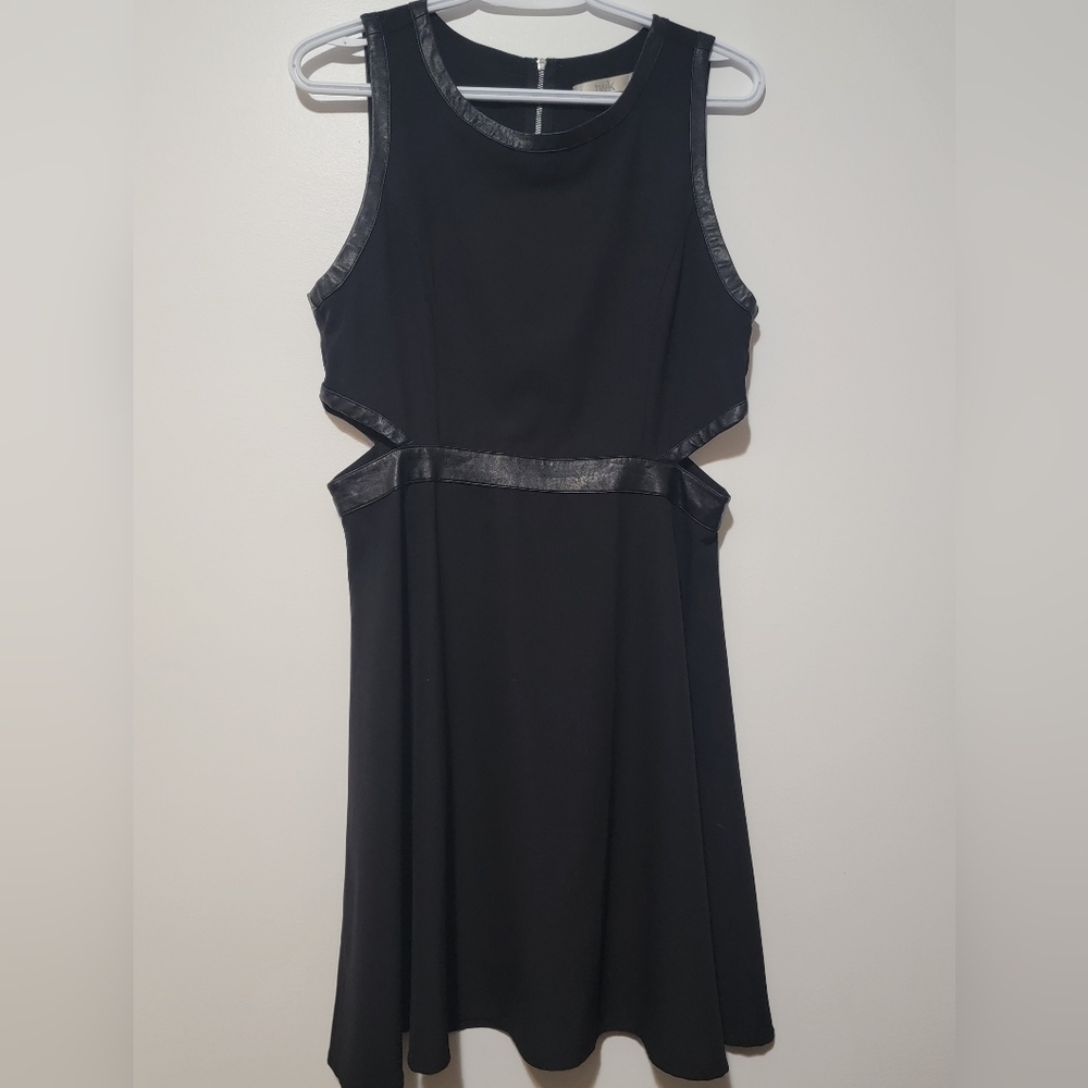 Twik Cut Out Faux Leather Trim Sleeveless Midi Dress